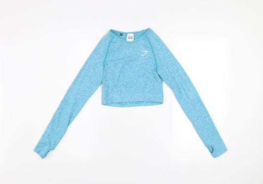 Gymshark Women's Blue Long Sleeve Cropped Sports Top Size S