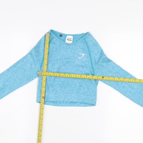 Gymshark Women's Blue Long Sleeve Cropped Sports Top Size S