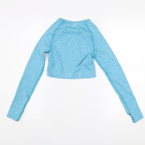 Gymshark Women's Blue Long Sleeve Cropped Sports Top Size S