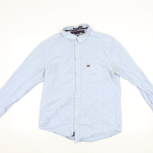 Paraffin Men’s Blue Check Long Sleeve Button-Up Cotton Shirt Size L
