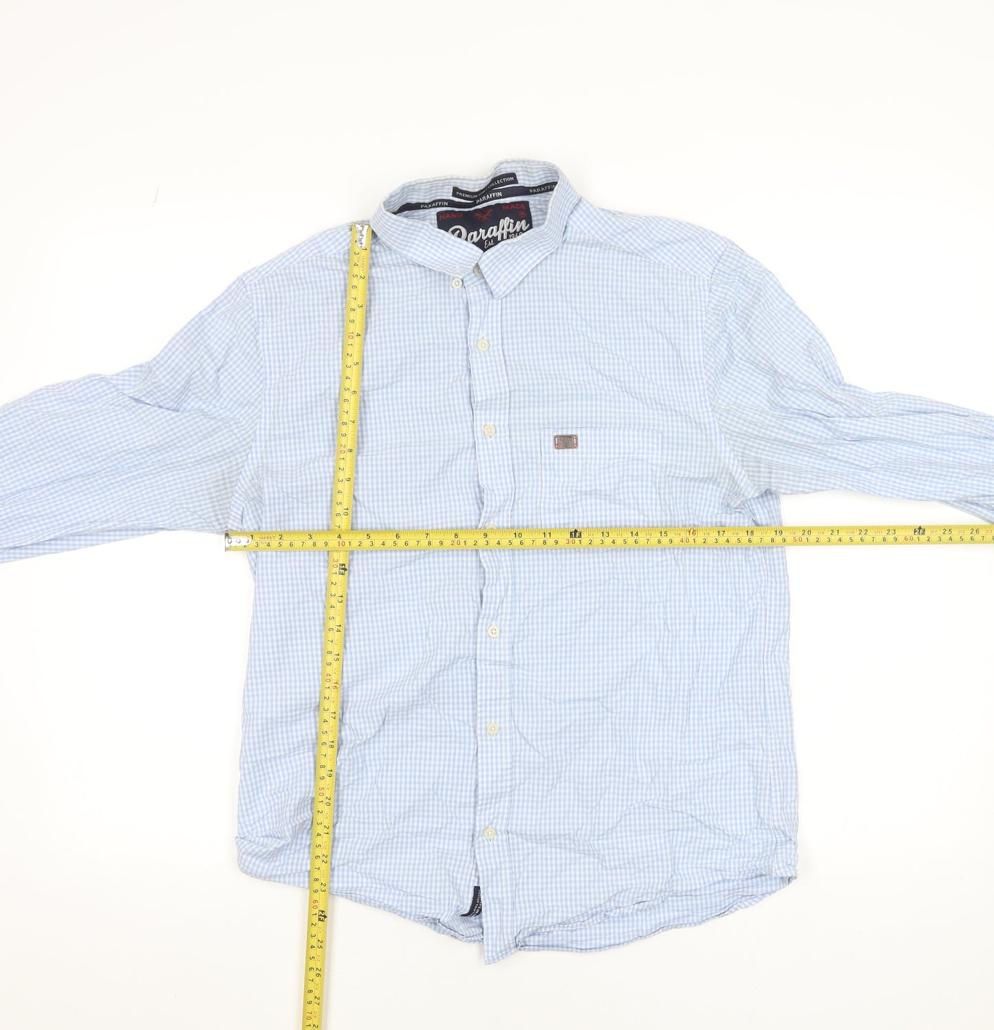 Paraffin Men’s Blue Check Long Sleeve Button-Up Cotton Shirt Size L