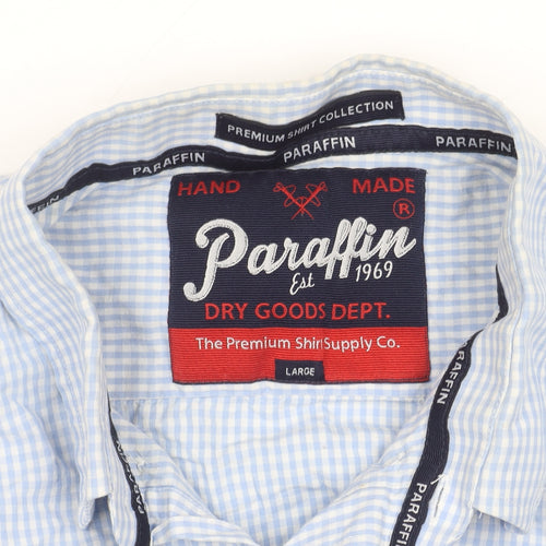 Paraffin Men’s Blue Check Long Sleeve Button-Up Cotton Shirt Size L