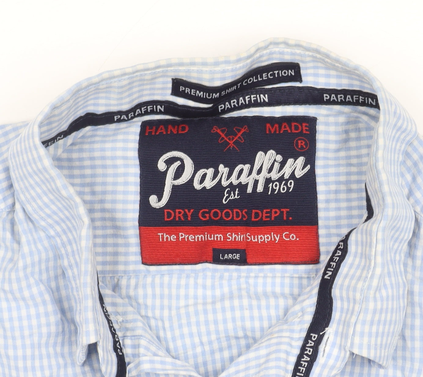 Paraffin Men’s Blue Check Long Sleeve Button-Up Cotton Shirt Size L