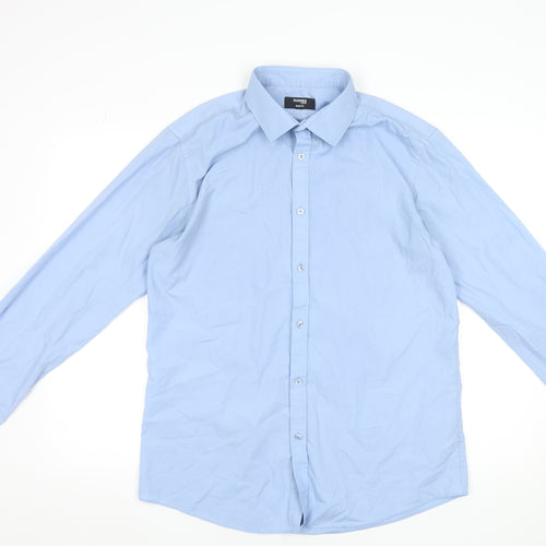 Dunnes Stores Men's Blue Slim Fit Long Sleeve Button-Up Shirt Size 16.5