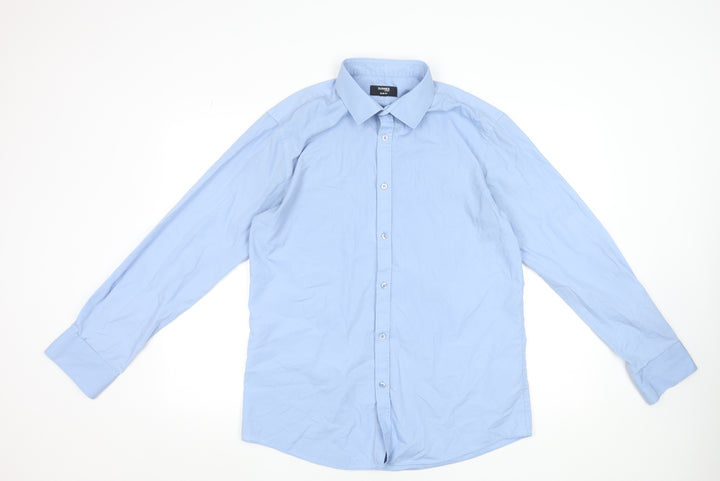 Dunnes Stores Men's Blue Slim Fit Long Sleeve Button-Up Shirt Size 16.5