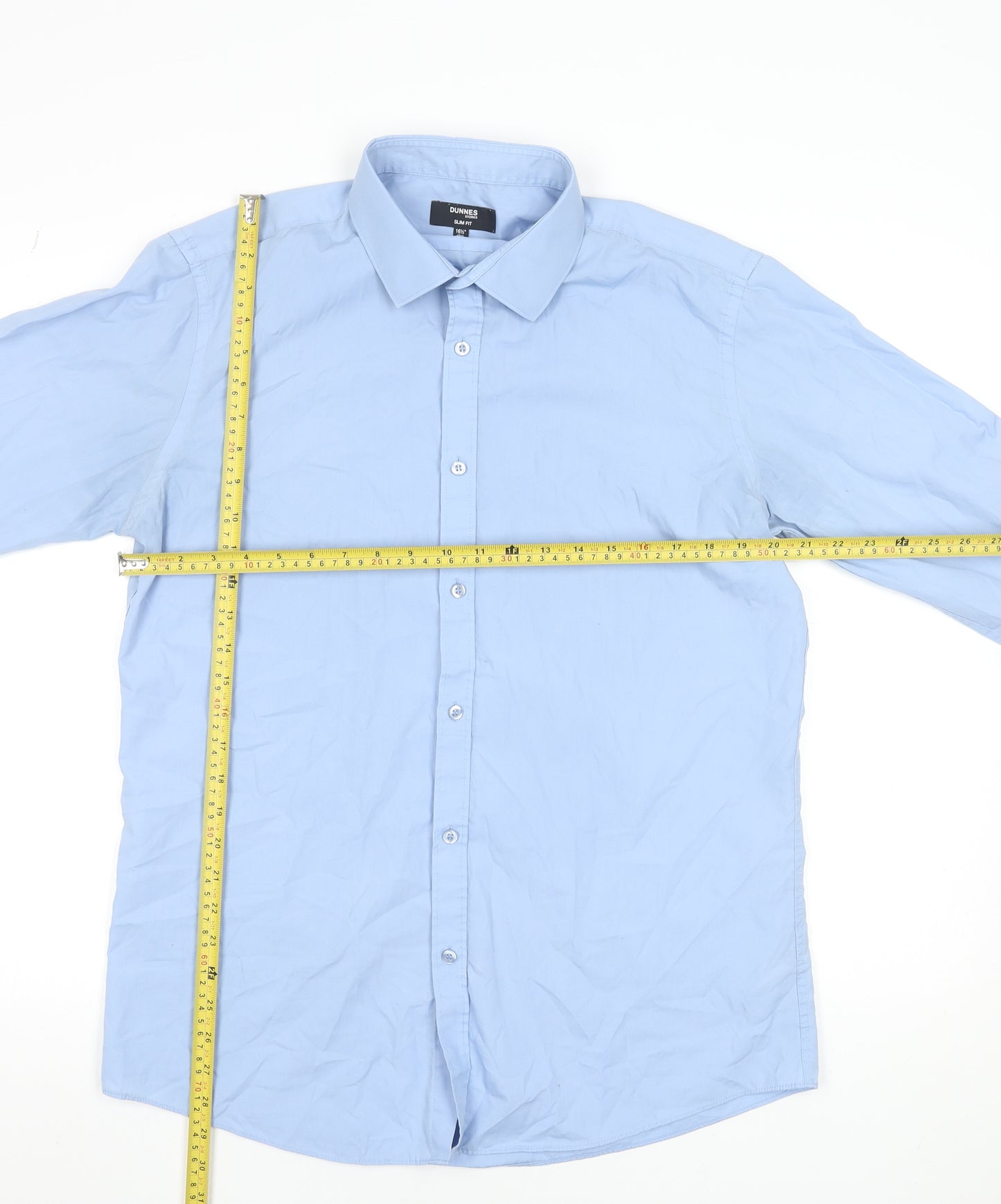 Dunnes Stores Men's Blue Slim Fit Long Sleeve Button-Up Shirt Size 16.5