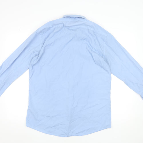 Dunnes Stores Men's Blue Slim Fit Long Sleeve Button-Up Shirt Size 16.5