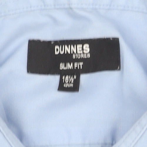 Dunnes Stores Men's Blue Slim Fit Long Sleeve Button-Up Shirt Size 16.5