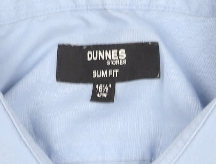 Dunnes Stores Men's Blue Slim Fit Long Sleeve Button-Up Shirt Size 16.5