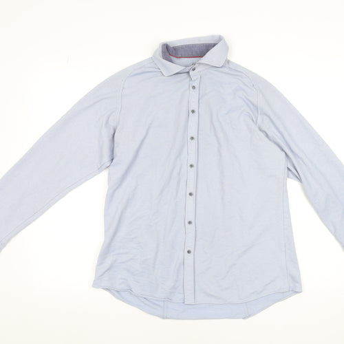 Benetti Men’s Blue Slim Fit Stretch Cotton Button-Up Shirt L