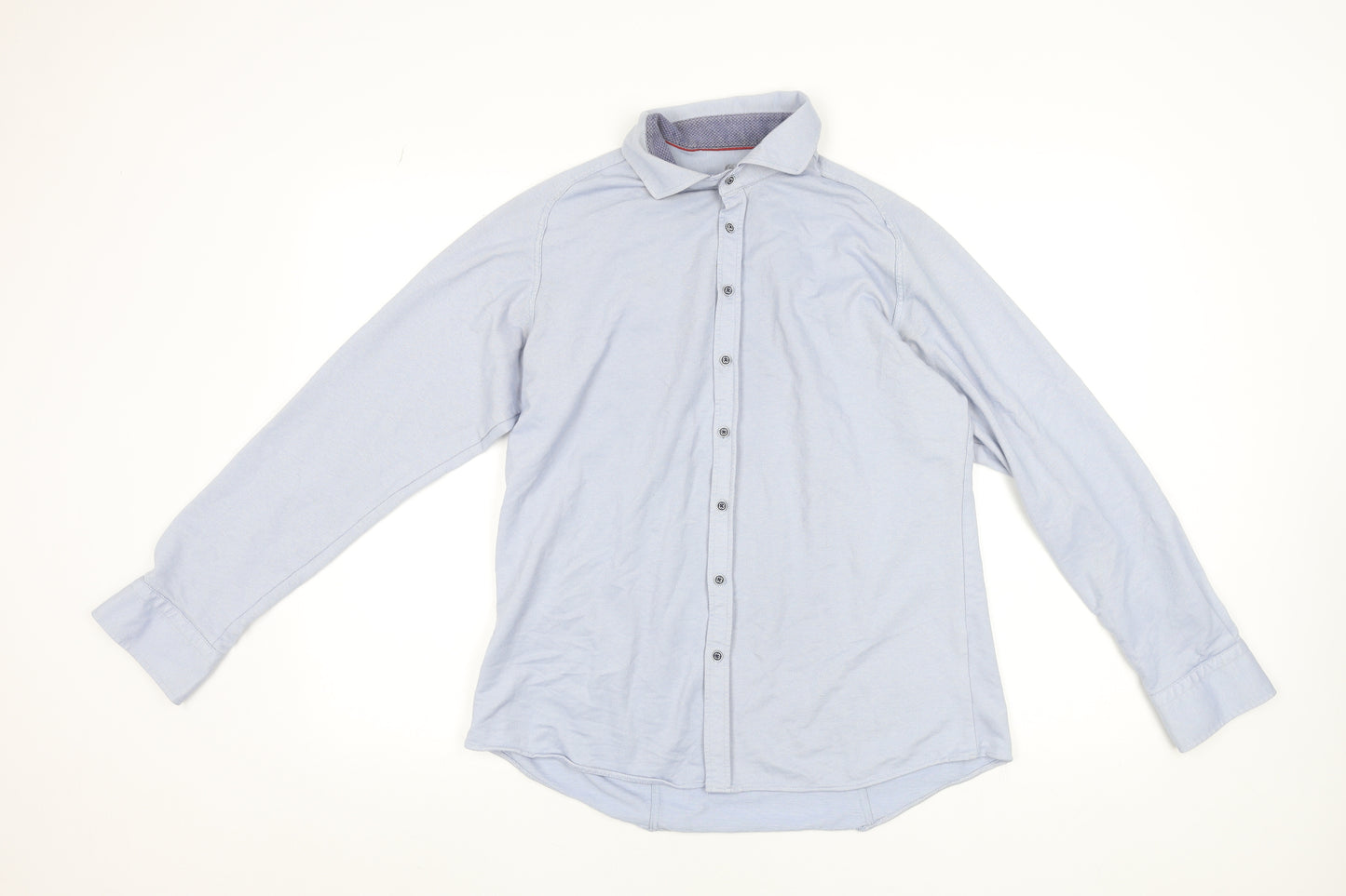 Benetti Men’s Blue Slim Fit Stretch Cotton Button-Up Shirt L
