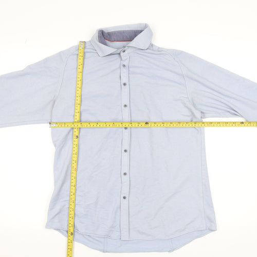 Benetti Men’s Blue Slim Fit Stretch Cotton Button-Up Shirt L