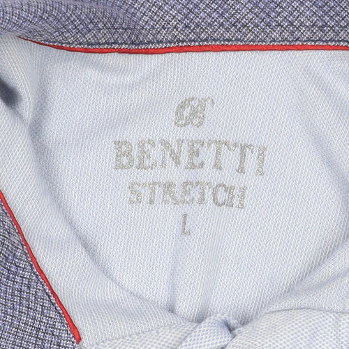 Benetti Men’s Blue Slim Fit Stretch Cotton Button-Up Shirt L