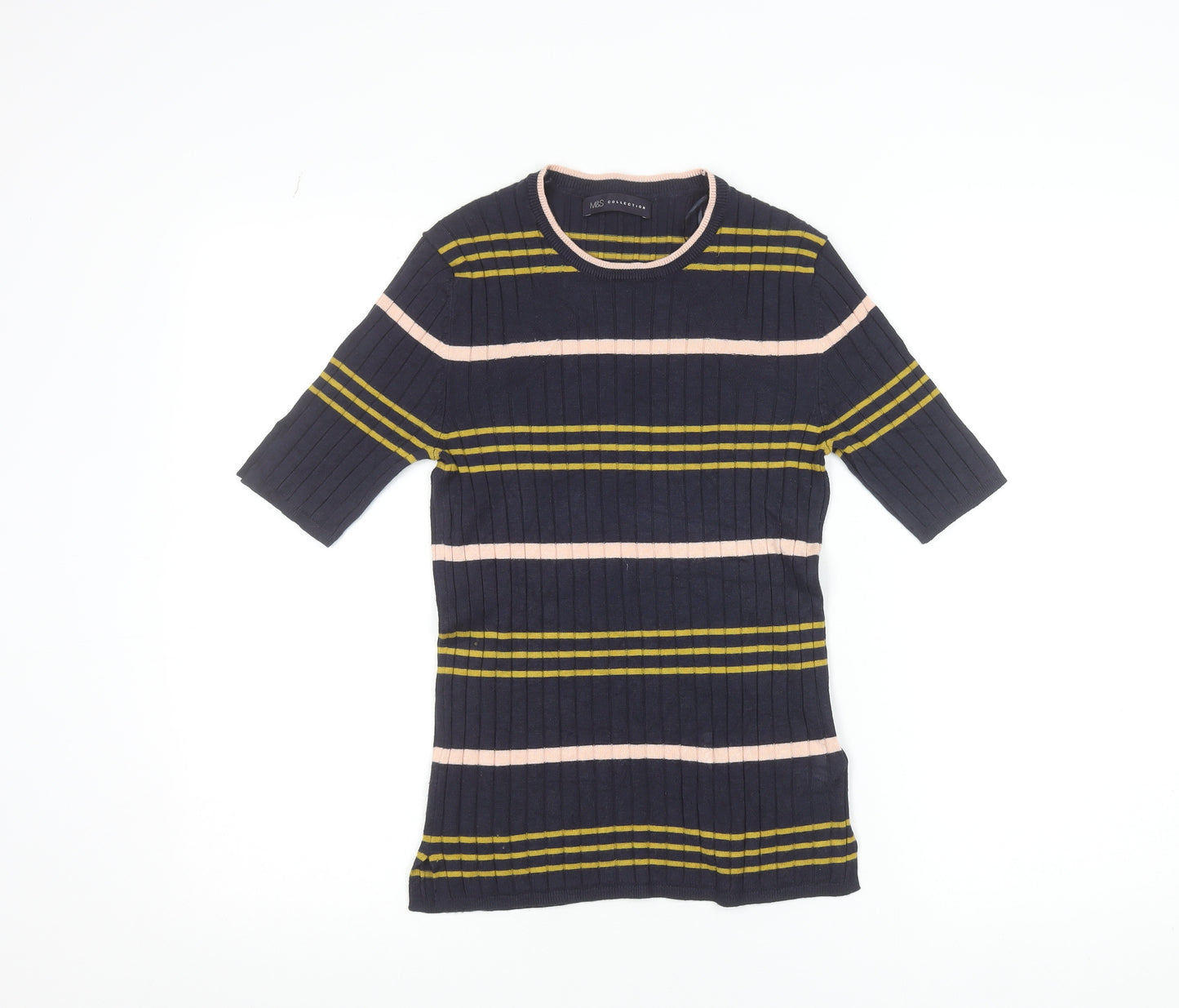 Marks and Spencer Women’s Blue Striped Knit Short Sleeve Top Size 10
