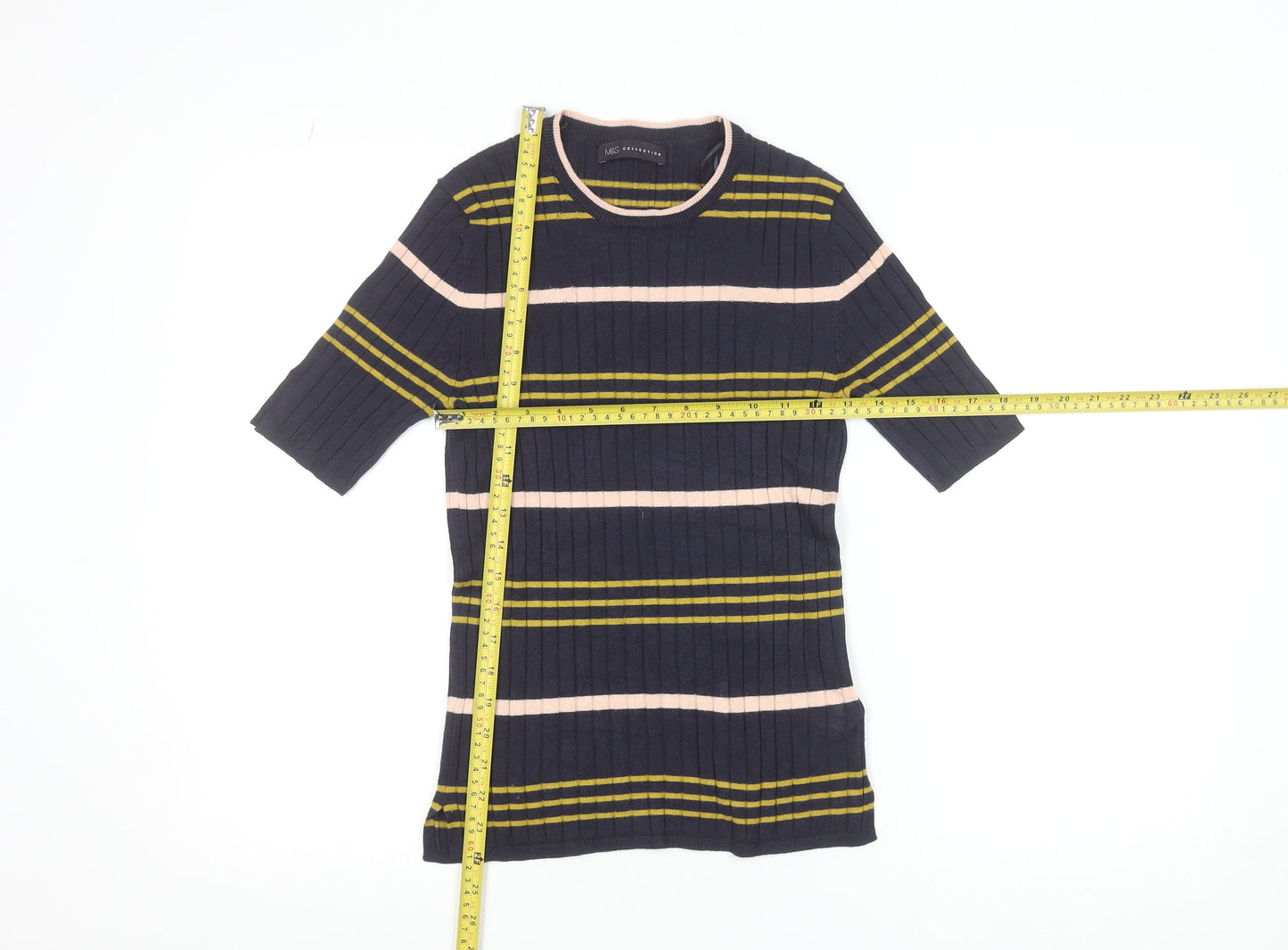 Marks and Spencer Women’s Blue Striped Knit Short Sleeve Top Size 10