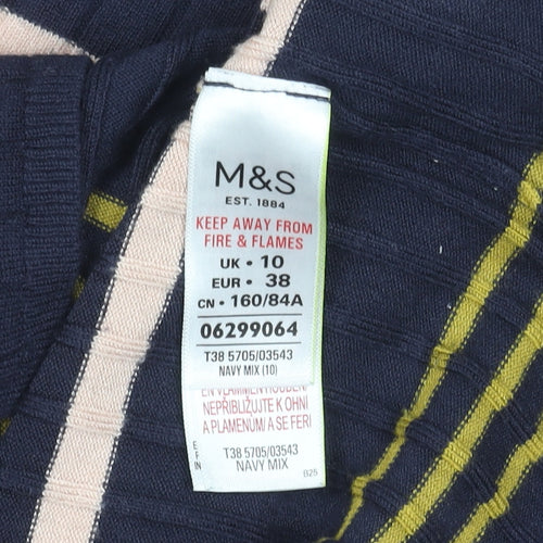 Marks and Spencer Women’s Blue Striped Knit Short Sleeve Top Size 10