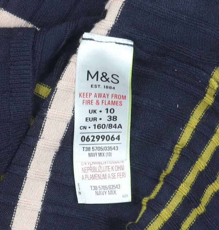 Marks and Spencer Women’s Blue Striped Knit Short Sleeve Top Size 10