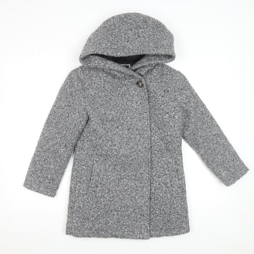 C&A Girls Grey Hooded Bouclé Mid-Length Coat 8-9 Years