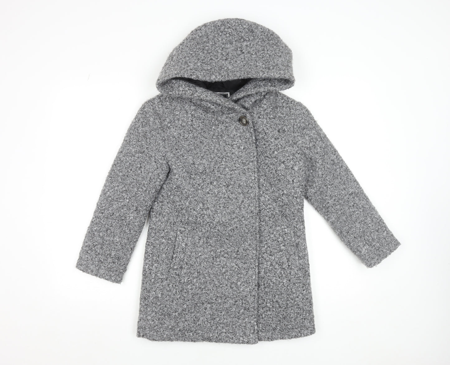 C&A Girls Grey Hooded Bouclé Mid-Length Coat 8-9 Years