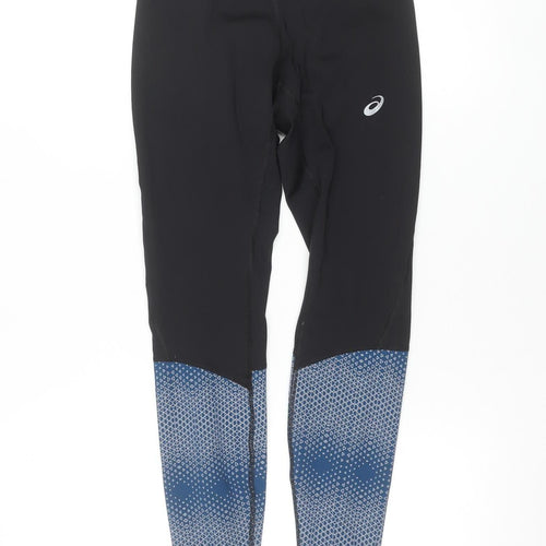 Asics Womens Black Blue Running Leggings Size S Moisture Wicking
