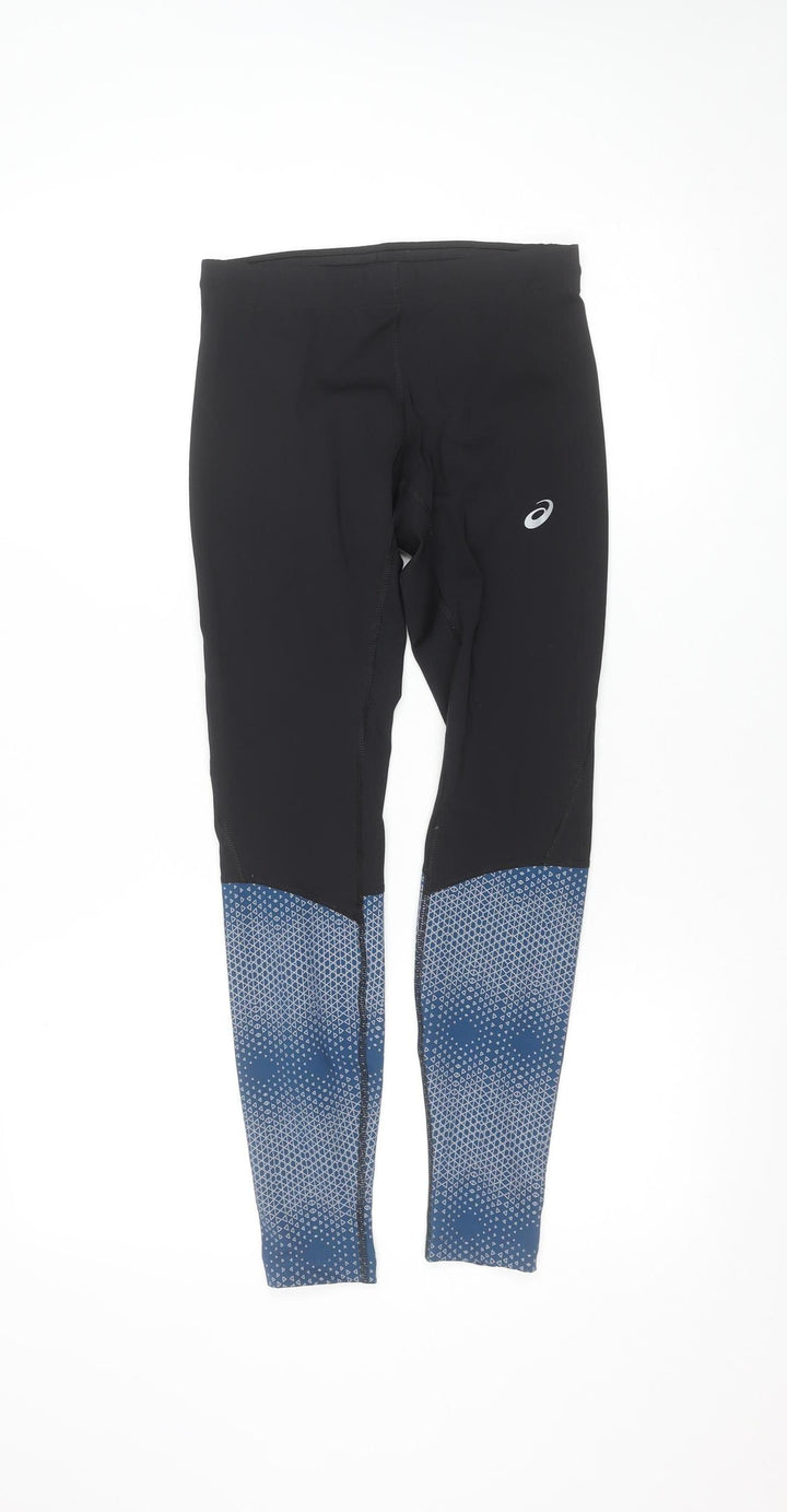 Asics Womens Black Blue Running Leggings Size S Moisture Wicking