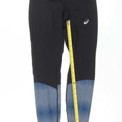 Asics Womens Black Blue Running Leggings Size S Moisture Wicking