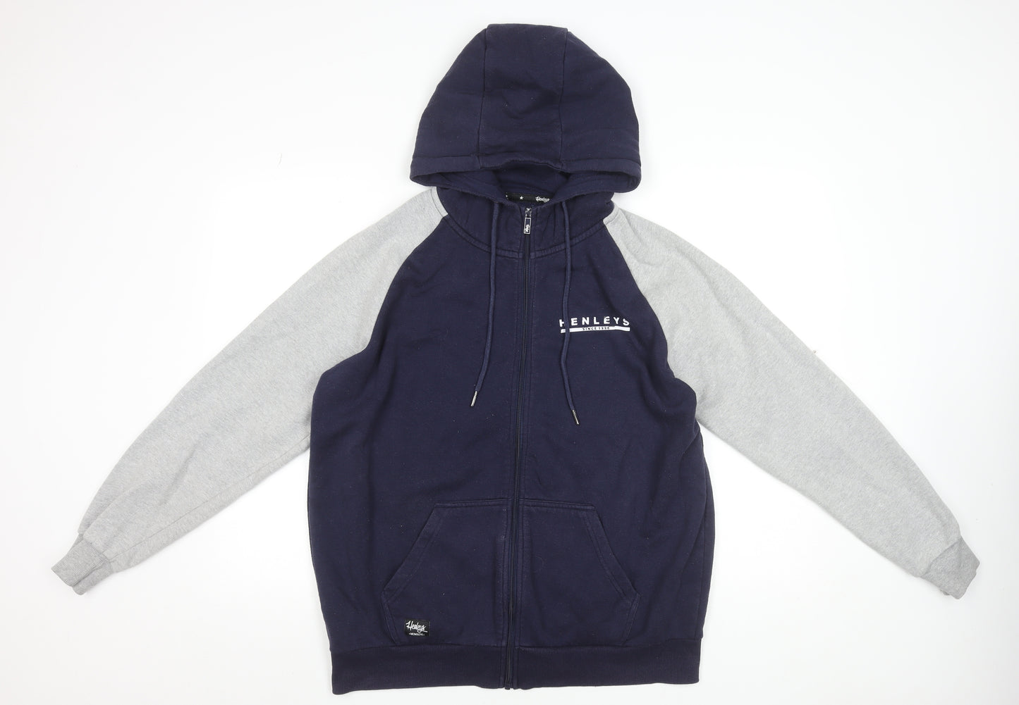 Henleys Men's Blue & Grey Full Zip Hooded Active Jacket Size L