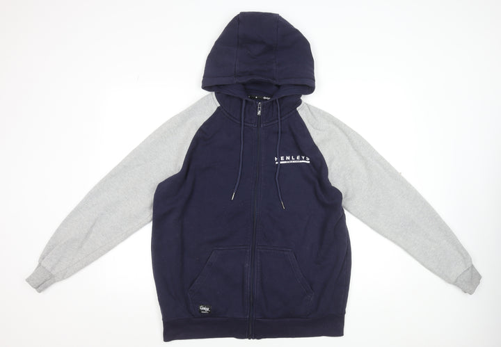 Henleys Men's Blue & Grey Full Zip Hooded Active Jacket Size L
