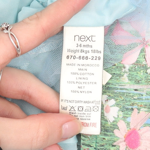 Next Girls Blue Rabbit Floral Scene Fit & Flare Dress 3-6 Months