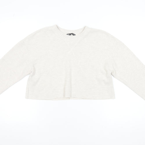 ZARA Women Beige Knit Crew Neck Cropped Long Sleeve Jumper Size S