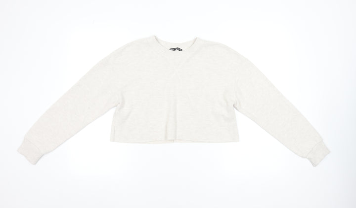 ZARA Women Beige Knit Crew Neck Cropped Long Sleeve Jumper Size S
