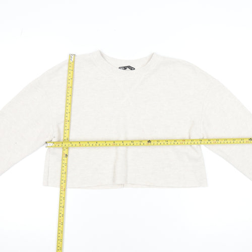 ZARA Women Beige Knit Crew Neck Cropped Long Sleeve Jumper Size S