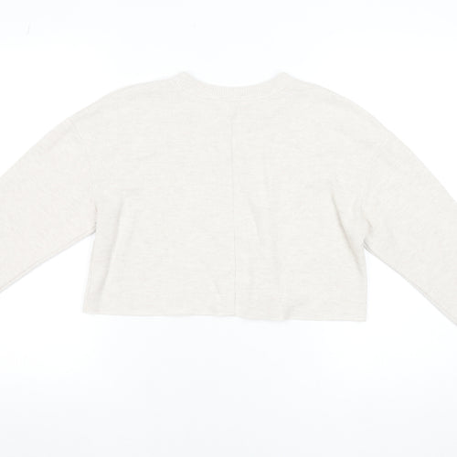 ZARA Women Beige Knit Crew Neck Cropped Long Sleeve Jumper Size S
