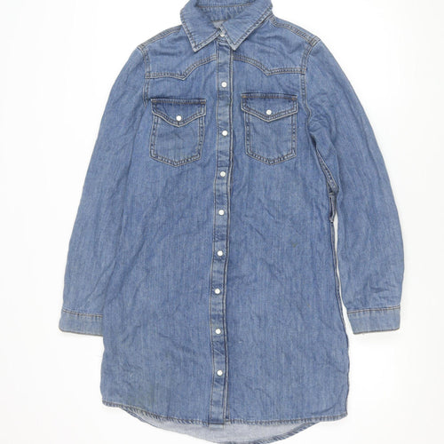 Denim Co. Women's Blue Long Sleeve Shirt Dress Size 8 Casual Denim