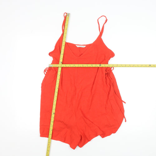 Stradivarius Women Red Linen Blend Sleeveless Playsuit Size 12