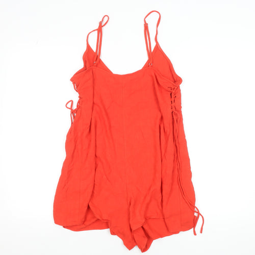 Stradivarius Women Red Linen Blend Sleeveless Playsuit Size 12