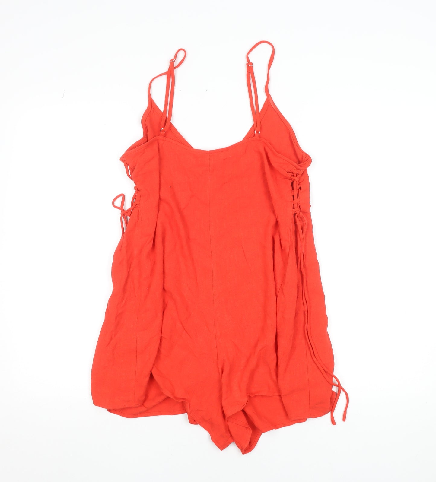 Stradivarius Women Red Linen Blend Sleeveless Playsuit Size 12