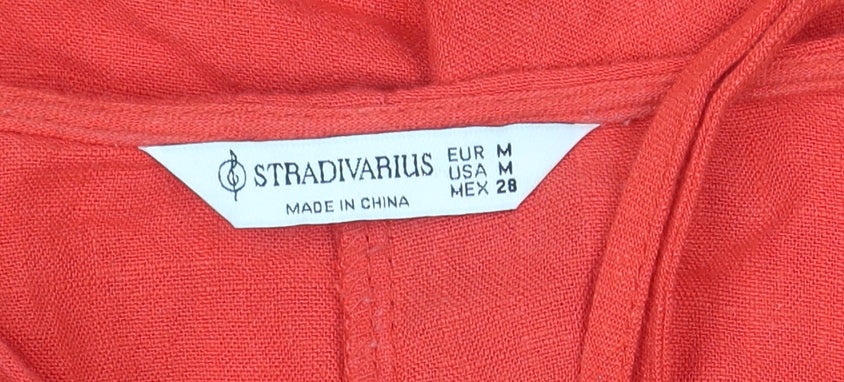 Stradivarius Women Red Linen Blend Sleeveless Playsuit Size 12