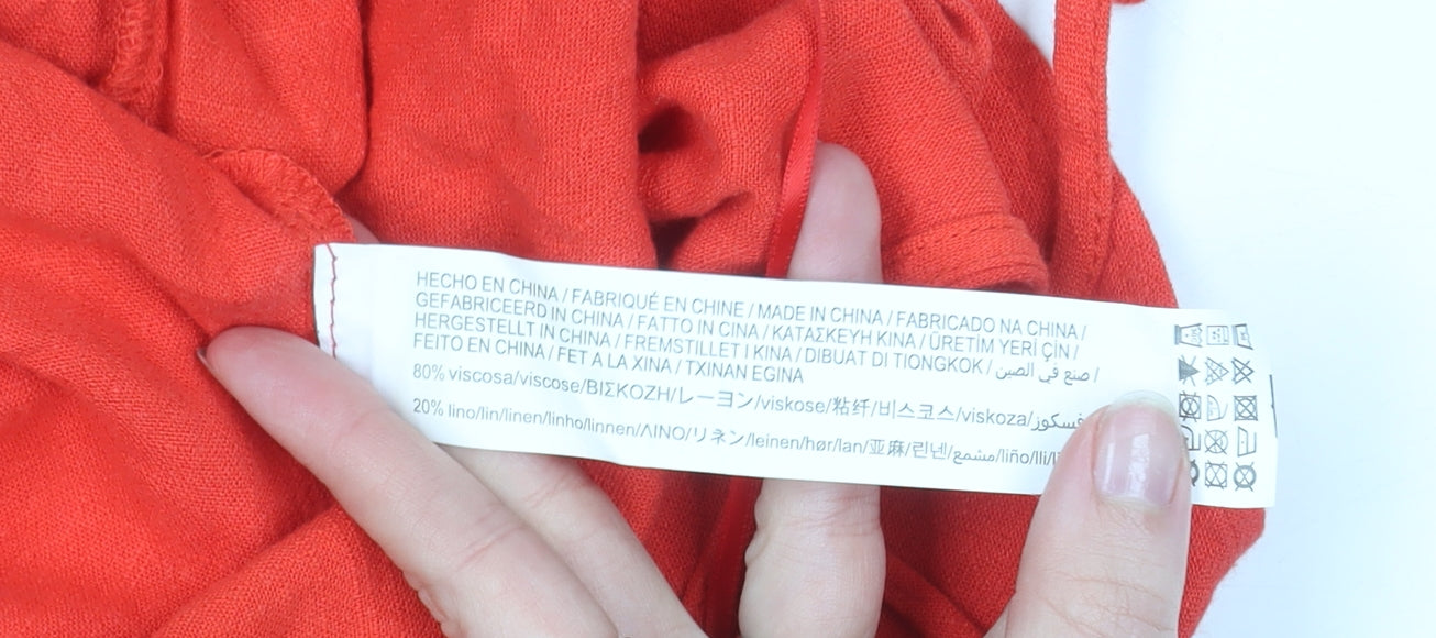 Stradivarius Women Red Linen Blend Sleeveless Playsuit Size 12