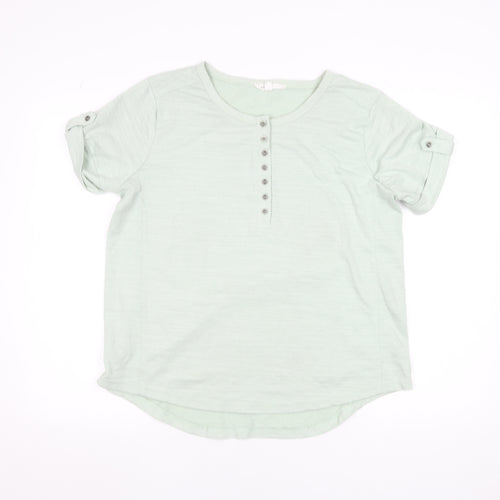 Jane + Delancey Men Green L Short Sleeve Crew Neck Button T-Shirt