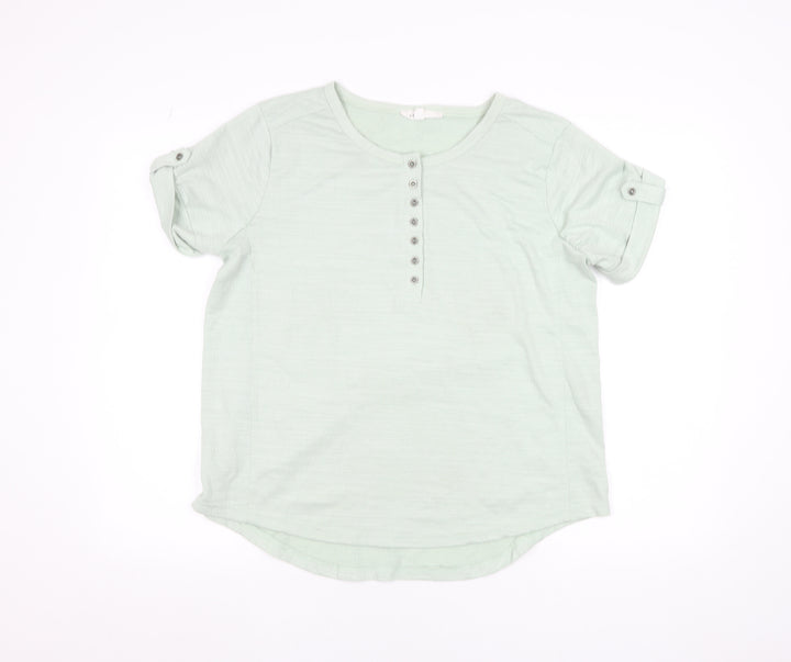 Jane + Delancey Men Green L Short Sleeve Crew Neck Button T-Shirt