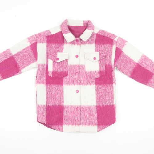 Dunnes Stores Girls Pink Check Shirt Jacket 7-8 Years Lined Winter Casual