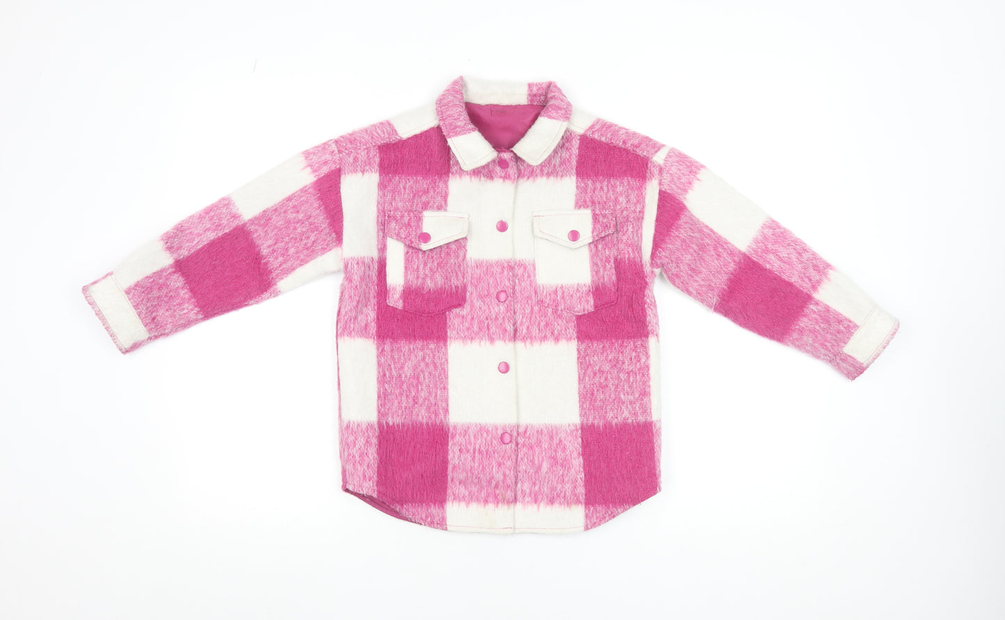 Dunnes Stores Girls Pink Check Shirt Jacket 7-8 Years Lined Winter Casual