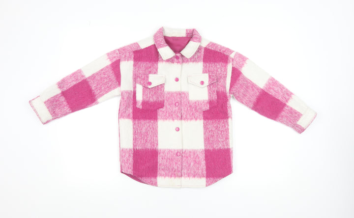 Dunnes Stores Girls Pink Check Shirt Jacket 7-8 Years Lined Winter Casual