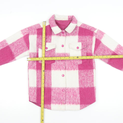 Dunnes Stores Girls Pink Check Shirt Jacket 7-8 Years Lined Winter Casual