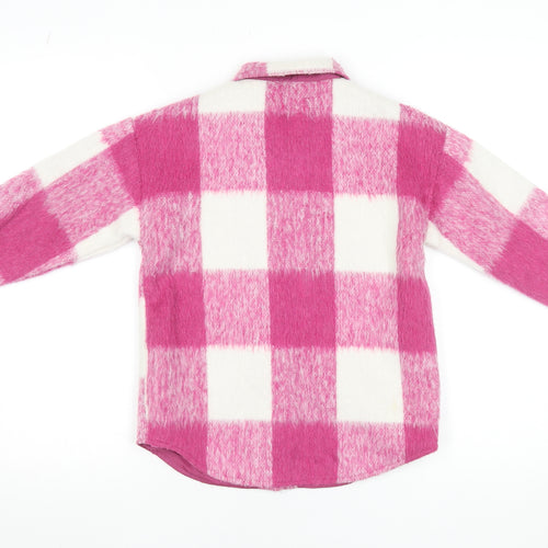 Dunnes Stores Girls Pink Check Shirt Jacket 7-8 Years Lined Winter Casual