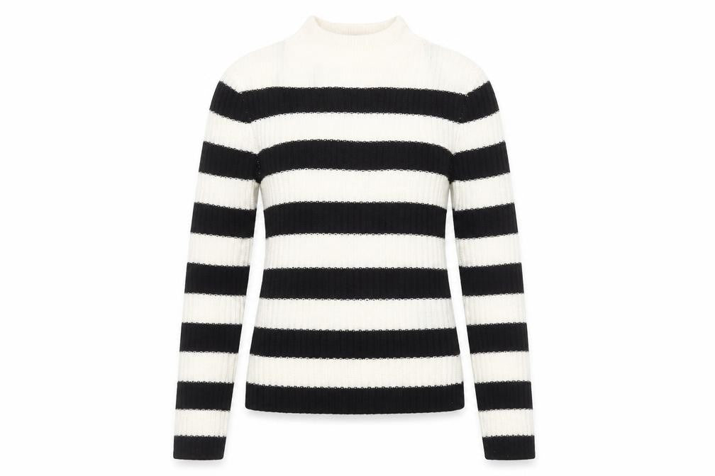 H&M Women's Black & White Striped Mock Neck Ribbed Jumper Size 12
