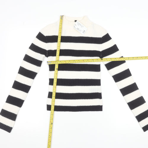 H&M Women's Black & White Striped Mock Neck Ribbed Jumper Size 12