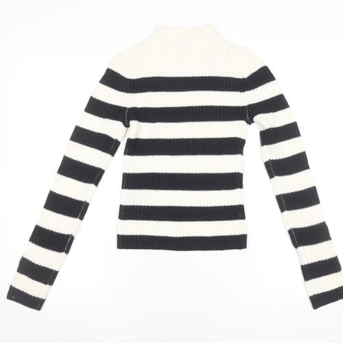 H&M Women's Black & White Striped Mock Neck Ribbed Jumper Size 12