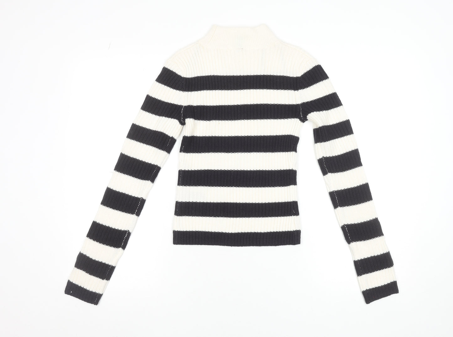 H&M Women's Black & White Striped Mock Neck Ribbed Jumper Size 12